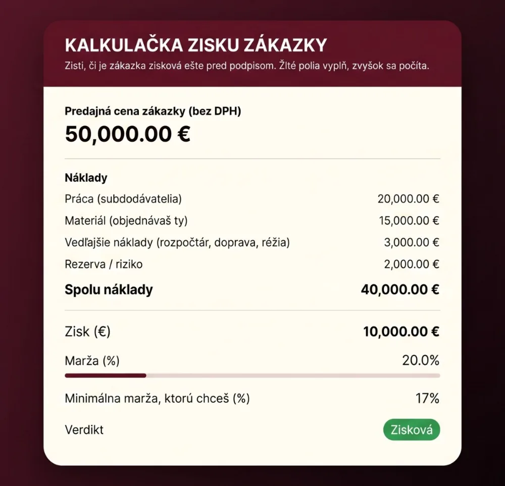 Kalkulačka zisku zákazky