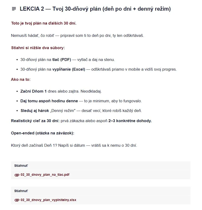 Lekcia 2 — Tvoj 30-dňový plán